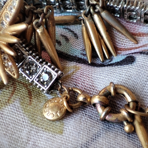 Oxidized Antique Brass Tone J. Crew Fireworks Firecracker Bracelet Spikes Stones - Picture 13 of 13